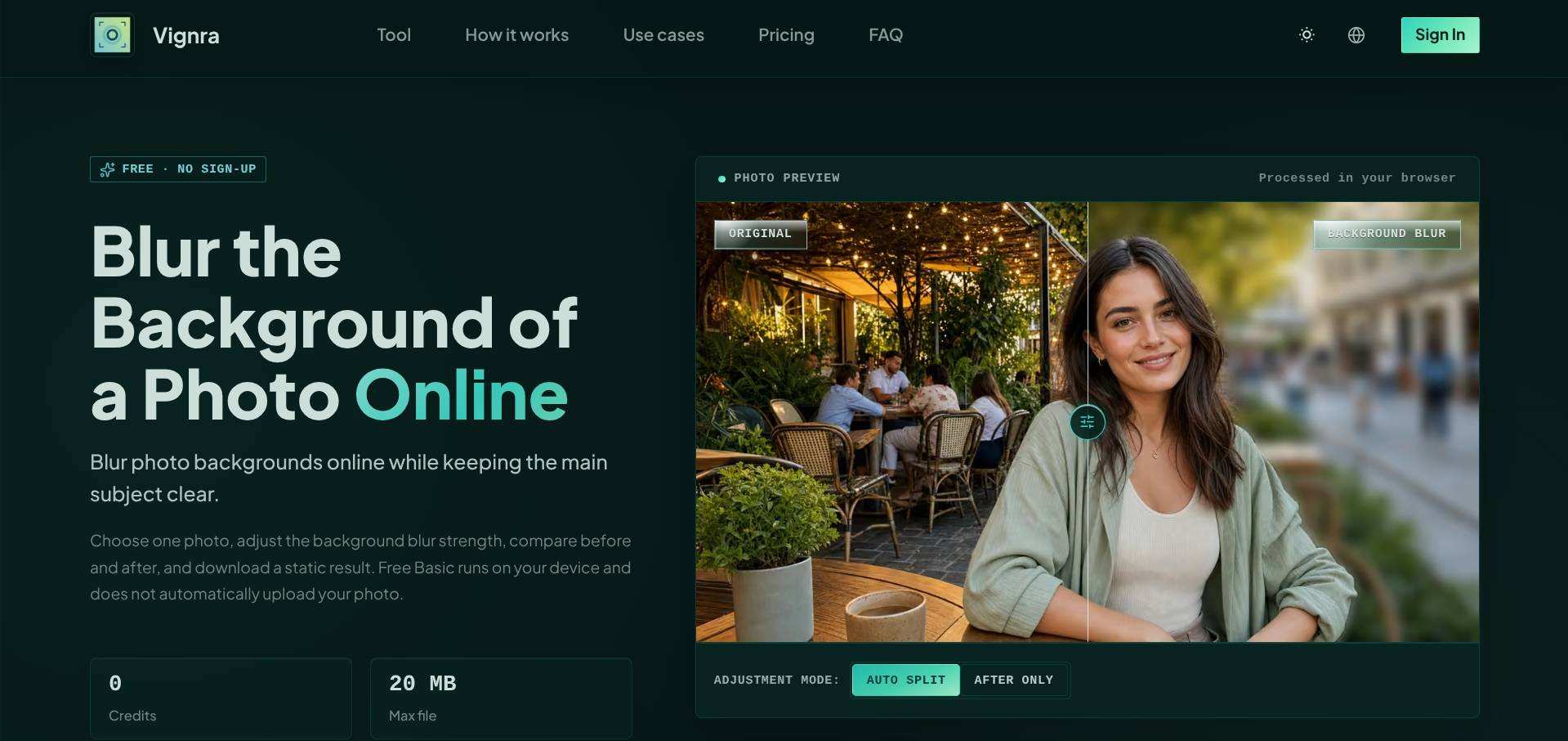 Screenshot of the Blur Background website