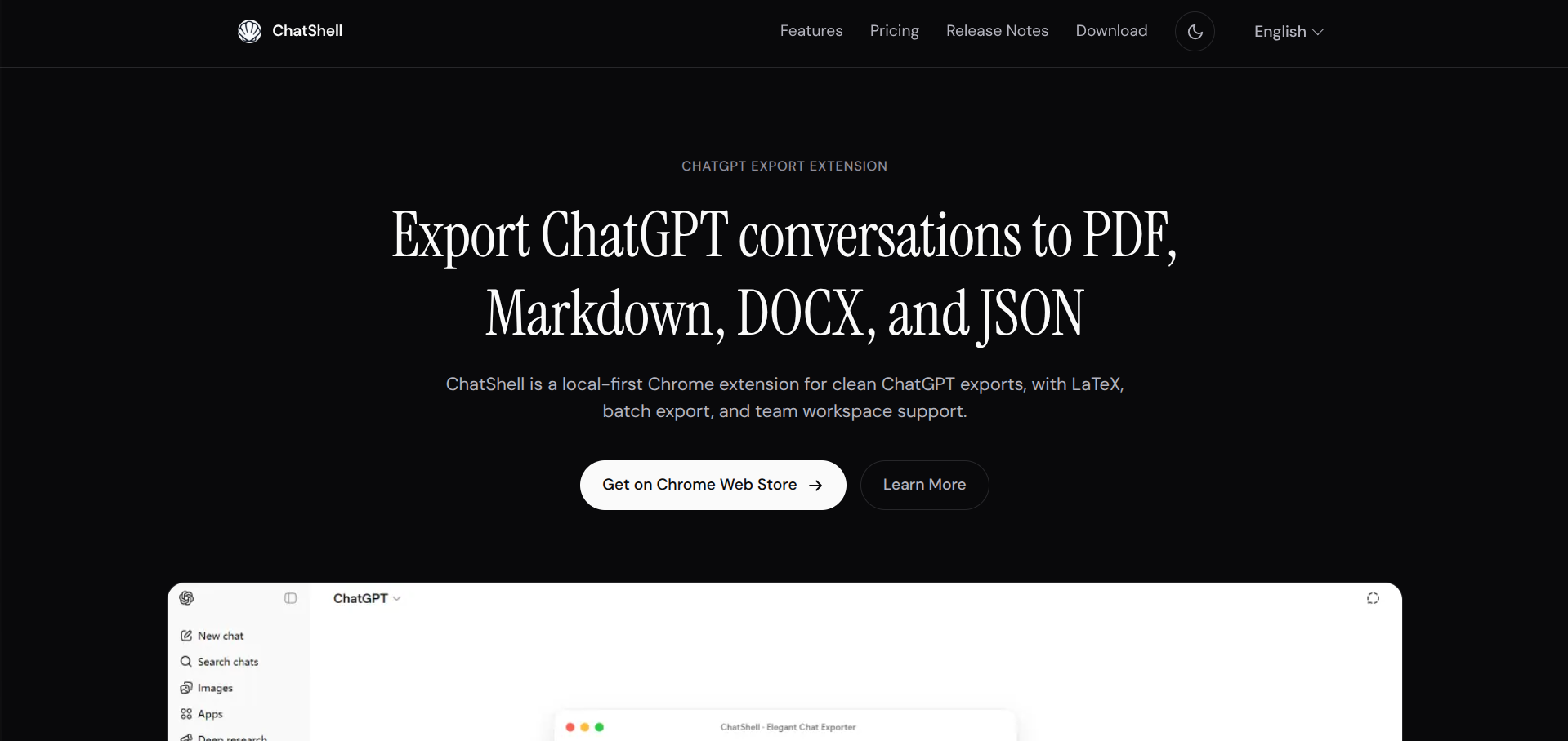 Screenshot of the ChatShell website