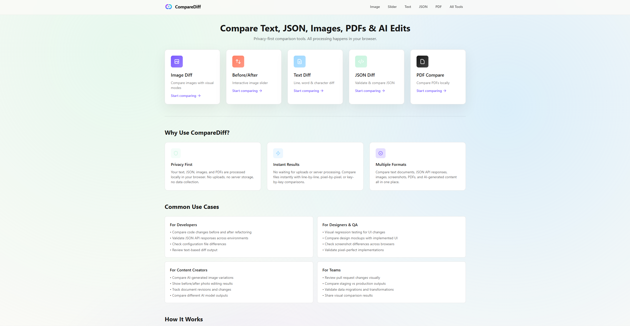 Screenshot of the CompareDiff website