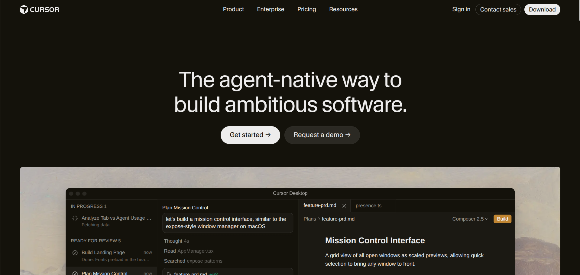 Screenshot of the Cursor website