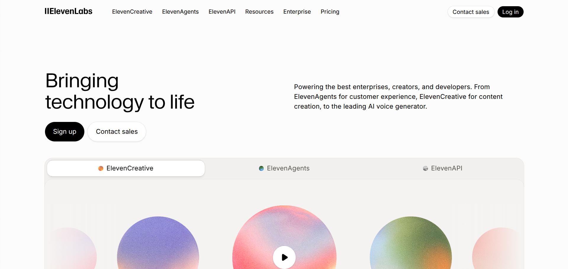 Screenshot of the ElevenLabs website