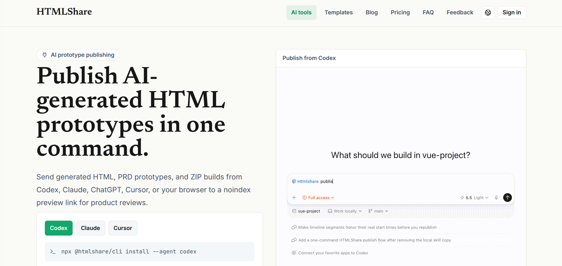 Screenshot of the HTMLShare website