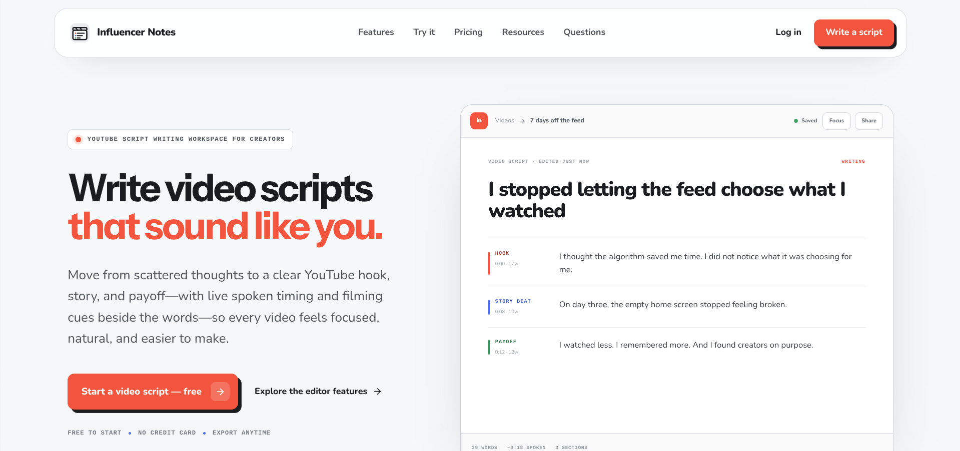 Screenshot of the Influencer Notes website