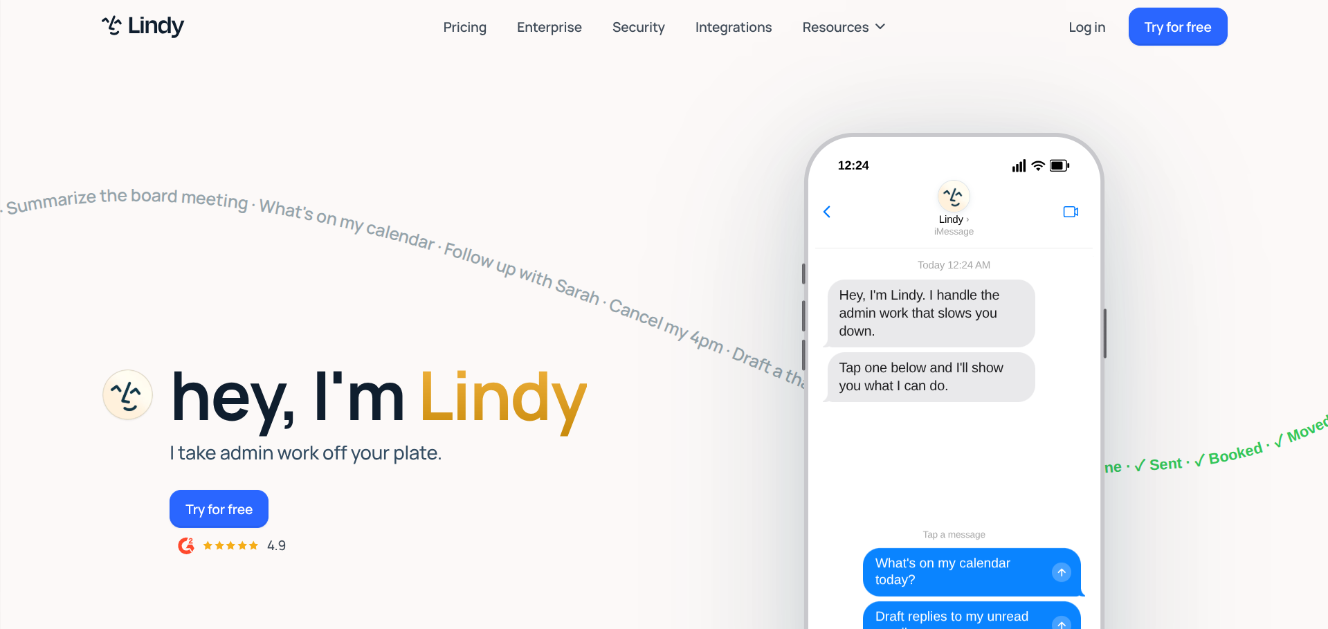 Screenshot of the Lindy website