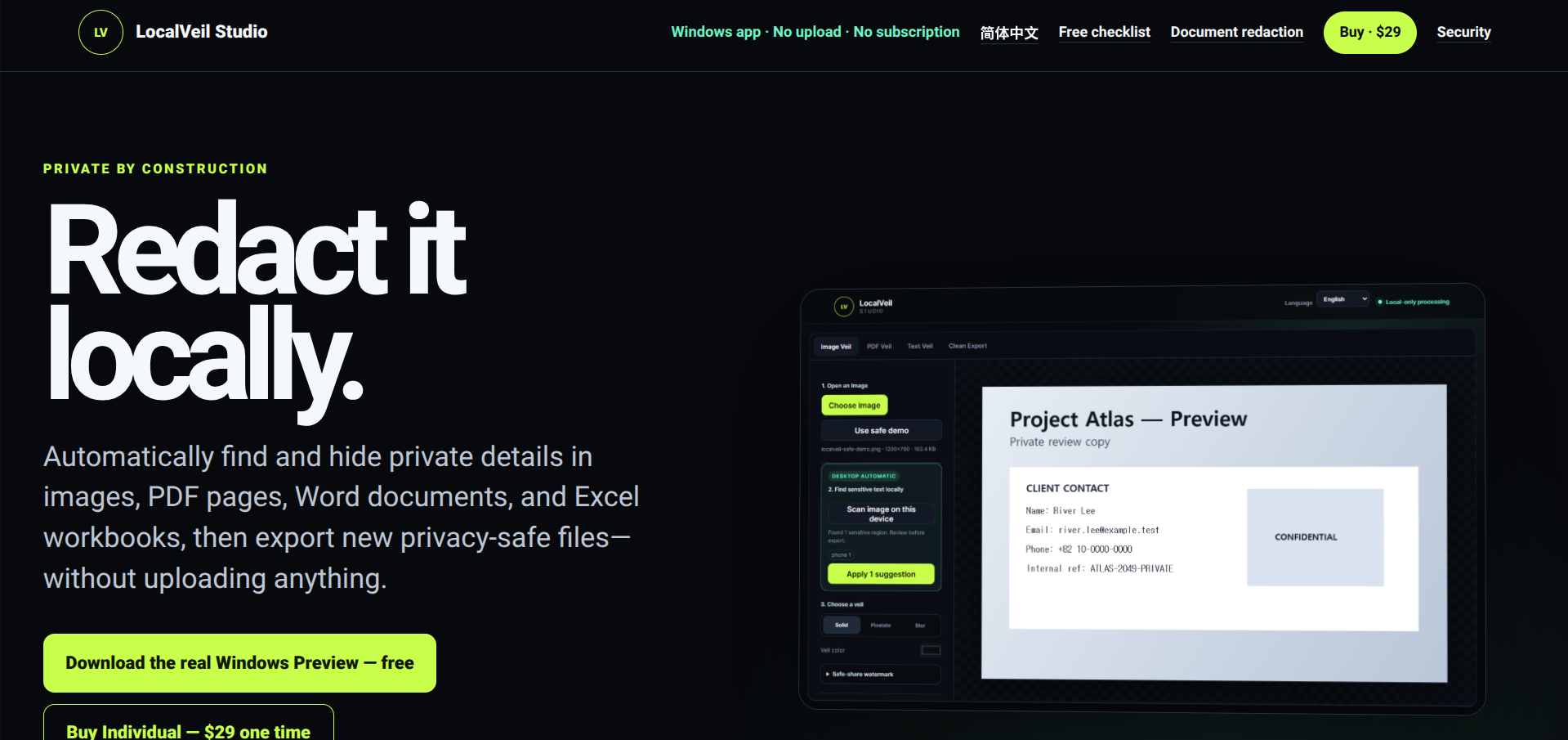Screenshot of the LocalVeil Studio website