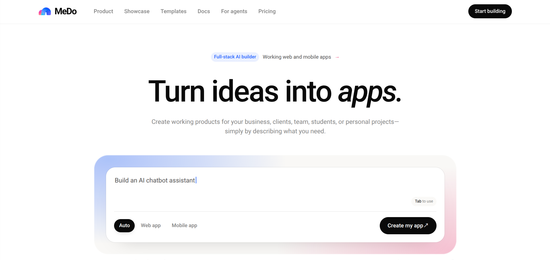 Screenshot of the MeDo website
