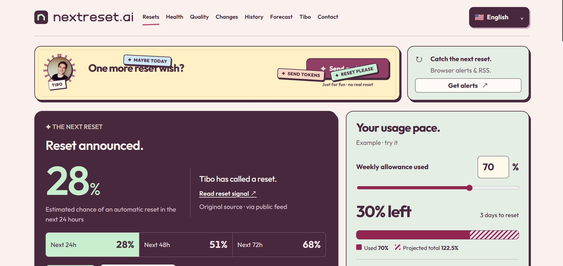 NextReset homepage