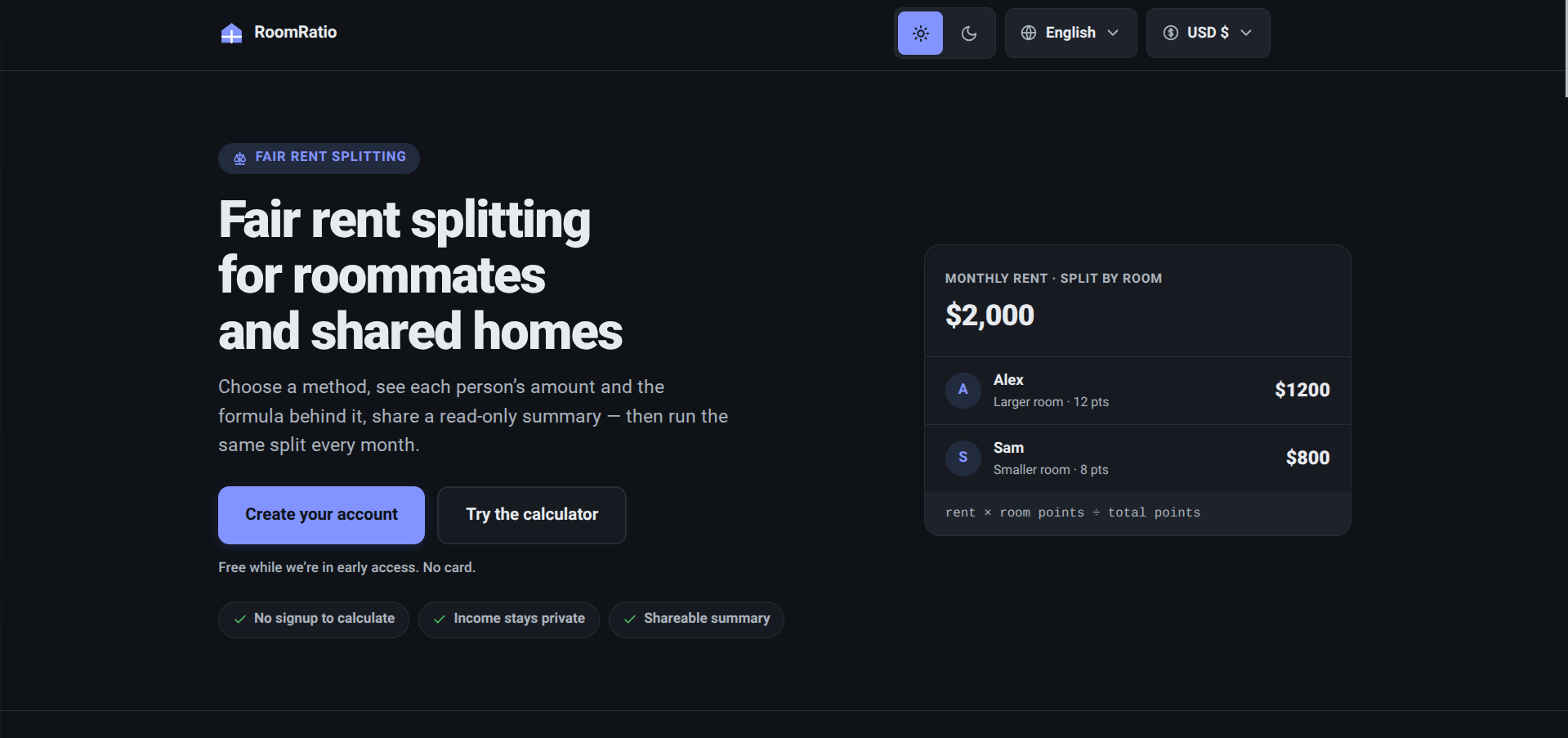 Screenshot of the RoomRatio website