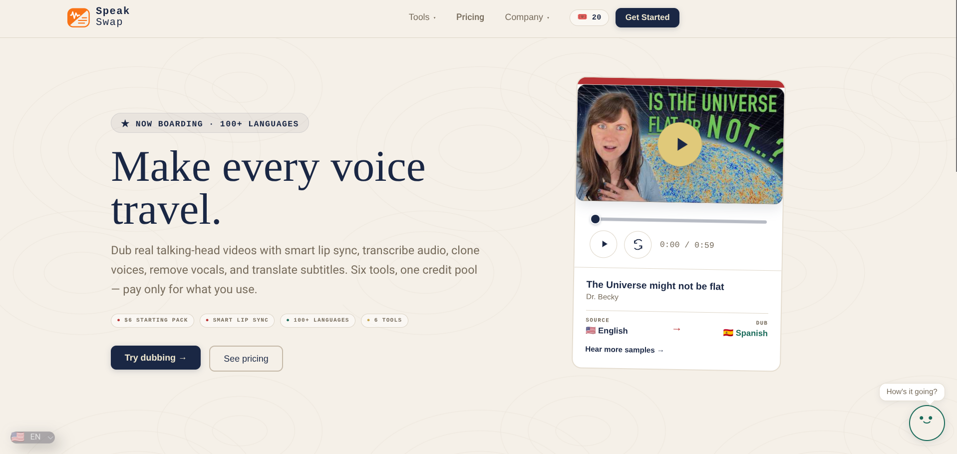 Screenshot of the SpeakSwap website