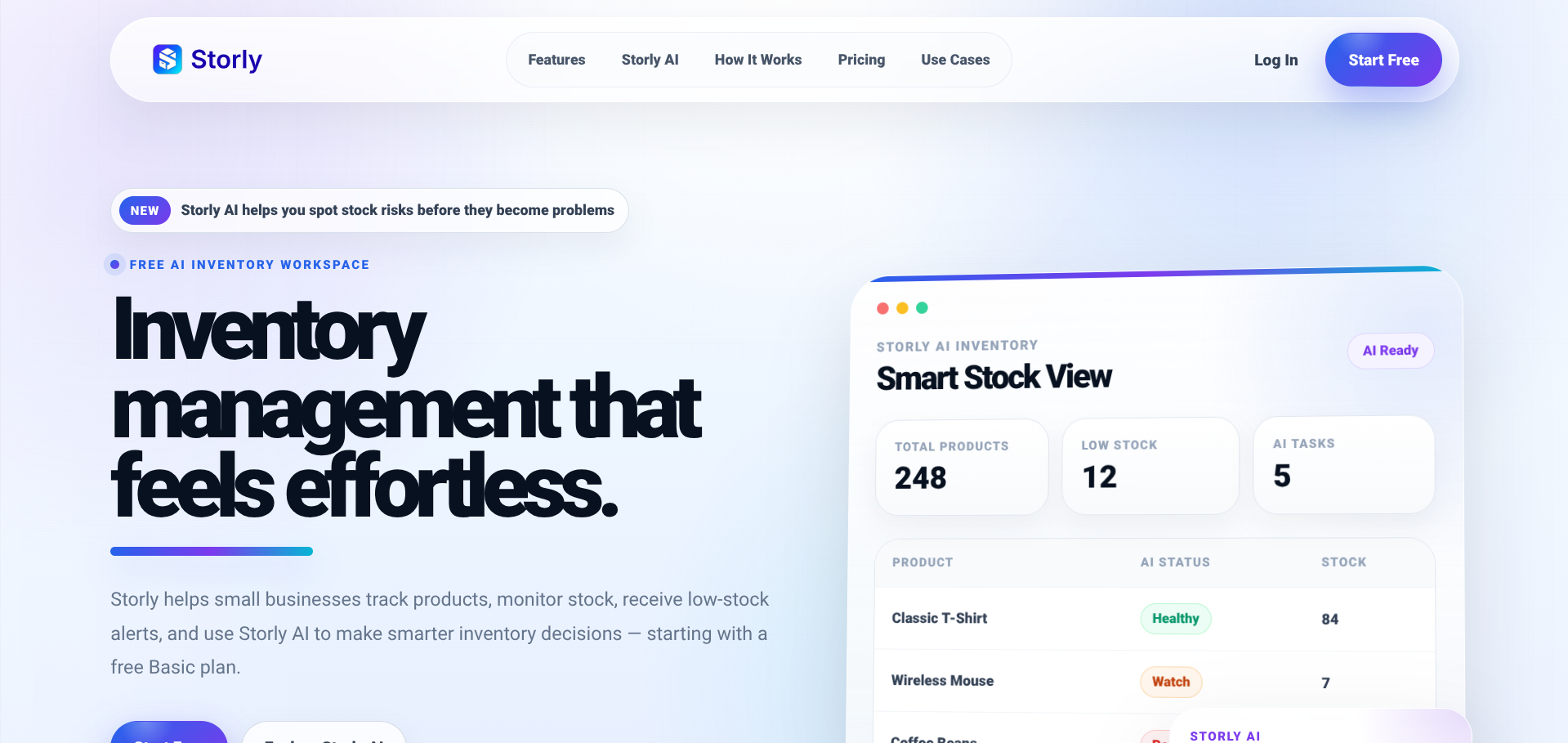 Screenshot of the Storly website