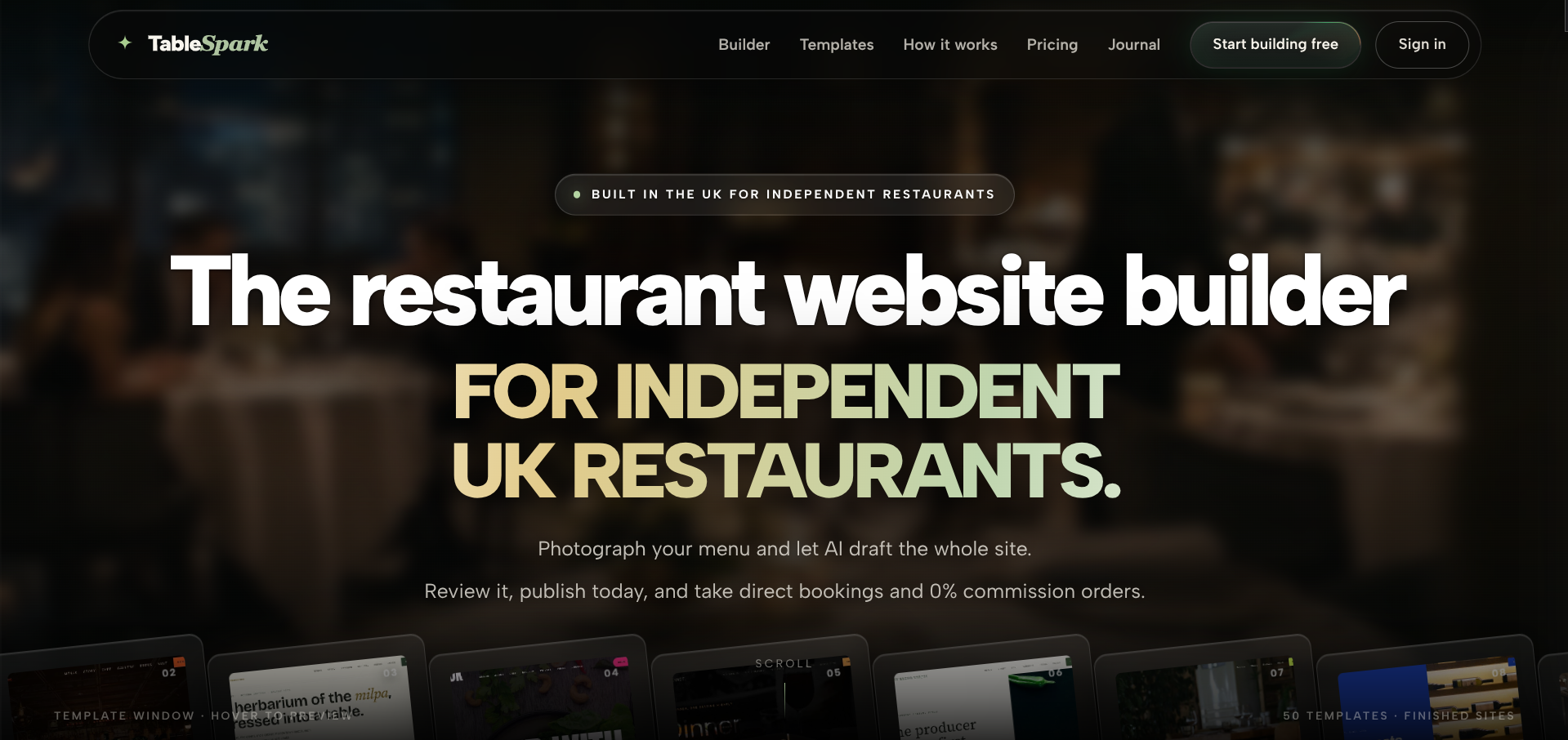 Screenshot of the TableSpark website