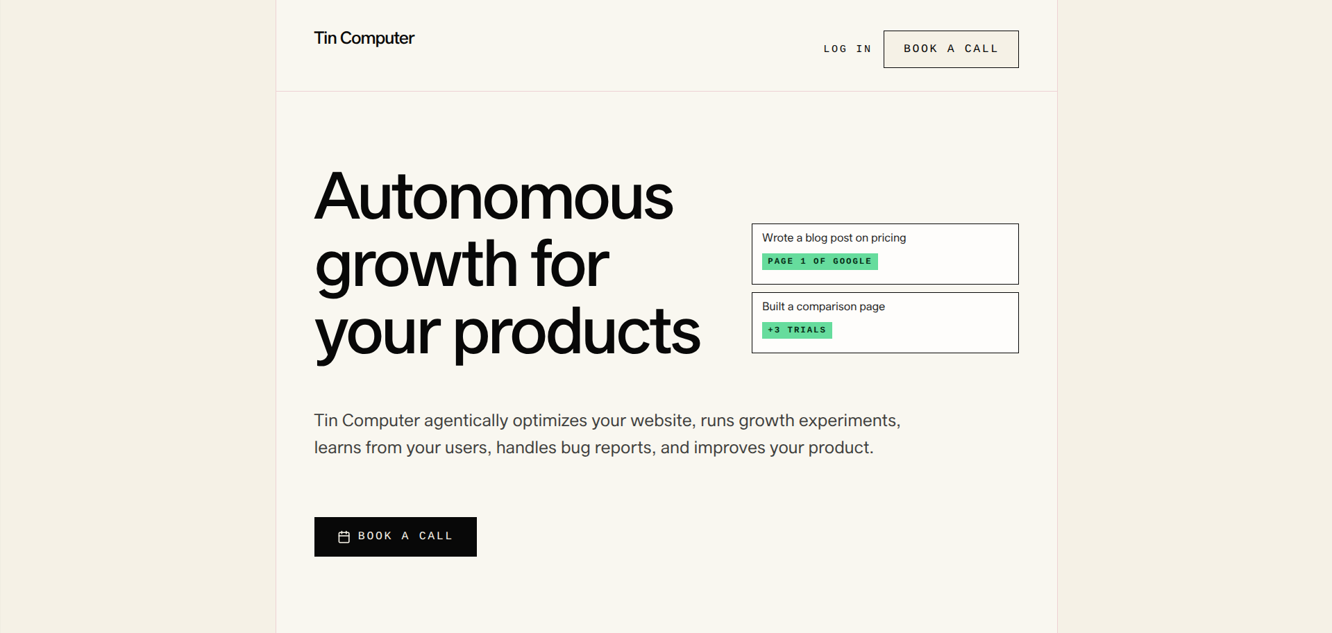 Screenshot of the Tin Computer website