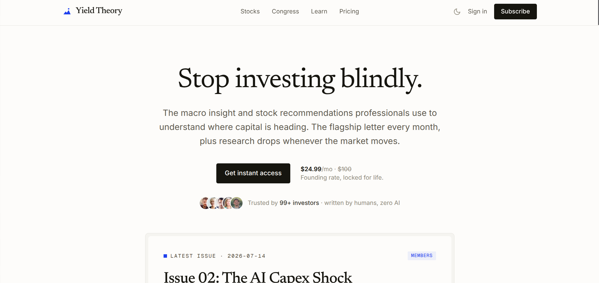 Screenshot of the Yield Theory website